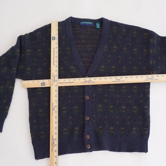 VTG Claybrooke Navy Wool Blend Patterned Knit Retro Eclectic Grandpa Cardigan XL - Picture 3 of 9